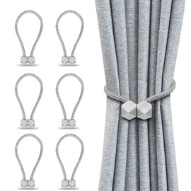 HangYu 6PCS Magnetic Curtain Tiebacks Clips Window Tie Backs Holders for Window Draperies Decorative Curtain Holdbacks Rope Holdbacks（Silver Gray）