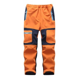 linlon Kids Boy's Snow Waterproof Pants Youth Fleece Lind Hiking Softshell Warm Insulated Ski Trousers 9056-Orange-L (8-9 Years)