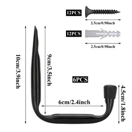 Oenothera 6 Pieces Ladder Hooks with Anchors Screws, Garage Storage Heavy Duty J Hooks, Heavy Duty Garage Storage Utility Hooks for Organizer to Folded Chairs, Power Tools, Garden Hoses