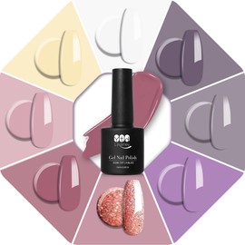 YTD Likomey Gel Nail Polish Set,Gemstone Mine 8 Colors White Light Yellow Purple Violet Maple Nude Gray Pink Glitter Color Combination UV Nail Gel Kit,7.5ml 0.25oz