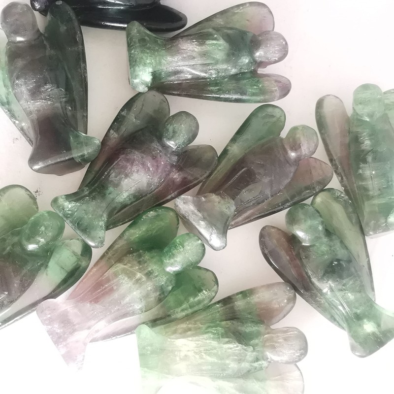 Lovionus89 Natural Green Fluorite Angel Statue, Hand Carved Stone Healing