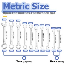 Mesee 20 Pieces Mini Wrench Set, Metric & SAE Combination Wrench Set 4-11mm & 5/32"-7/16" Open and Box End Wrenches Small Ignition Wrench Spanner Tools for Car Bike Furniture Machine Repairs