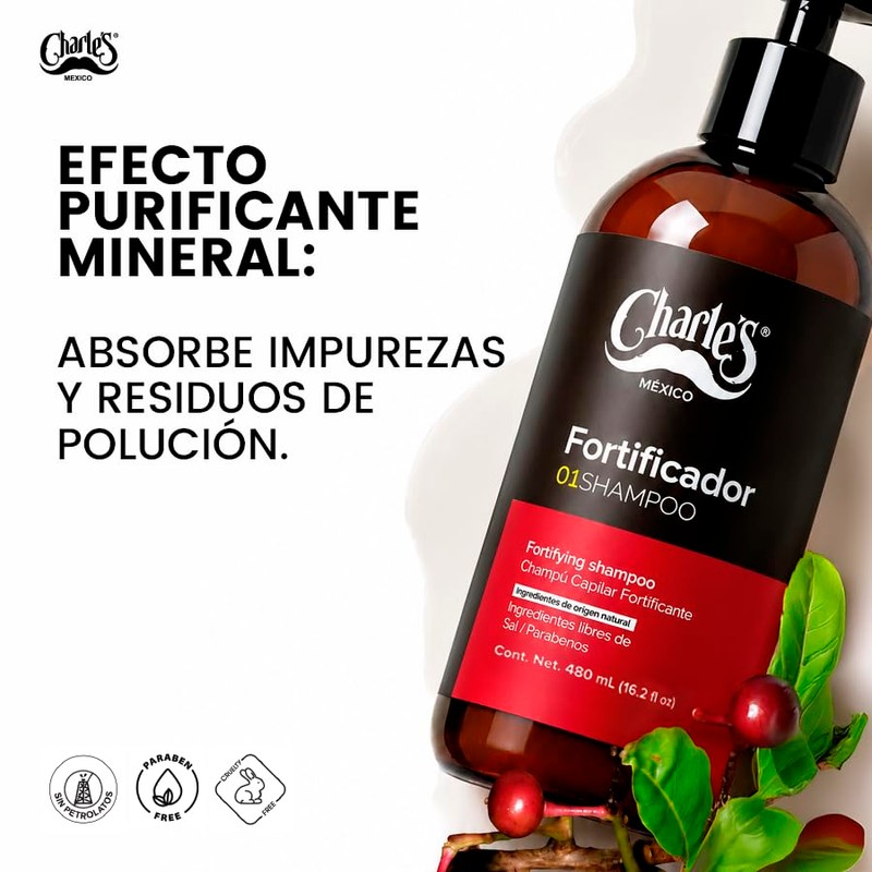 Charle's Shampoo Anticaída Fortificador - Sin Sales y Parabenos -