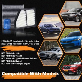 17220-5BA-A00 Engine Air Filter & 15400-PLM-A02 Oil Filter & 80292-TF0-G01 Cabin Air Filter Fit for 2016-2025 Honda Civic 2.0L Gas 2023-2025 HR-V 2.0L Gas