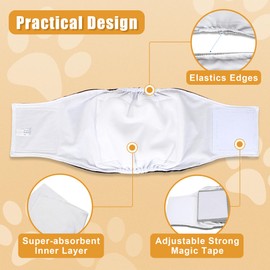 Teamoy Reusable Wrap Diapers for Male Dogs, Washable Puppy Belly Band Pack of 3 (XS, 7"-9" Waist, Orange+ Denim+ Fat Smile)