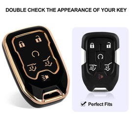 Slowrefine Key Fob Cover with Keychain - Compatible with Chevy Suburban Tahoe GMC Terrain Yukon XL - Soft TPU Case for Smart 6 Buttons - Bling Keychain (Black)