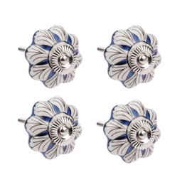 dophee Cabinet Knobs Set, 4-Pack Vintage Pumpkin Drawer Pulls, Ceramic Handles for Dresser Kitchen Cupboard Wardrobe Door Home Decoration, Blue, with Mounting Screws