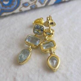 Blautopas edelstein Vergoldet 925 Sterling Silber lange hängend Ohrringe - Natürlicher Edelstein - Geburtstagsgeschenk - Weihnachtsgeschenk - Handgefertigte Geschenkideen für Frauen