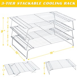Hunnycook Cooling Racks - 10 * 16 Inch 3PCS Stackable Tall Baking Racks, Stainless Steel Wire Rack for Baking Sheet, Cooling Racks for Cooking and Baking, Oven and Dishwasher Safe