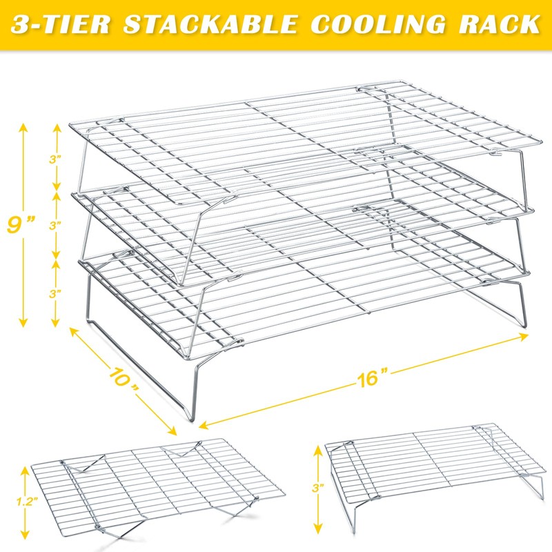 Hunnycook Cooling Racks - 10 * 16 Inch 3PCS Stackable