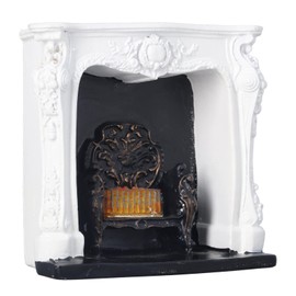 Dollhouse Fireplace, Mini Fireplace LED Rococo Style Switch Control Resin 1:12 Dollhouse Furniture Decoration