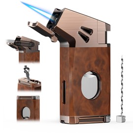 5-in-one Torch Lighter with Straight Tool, Built in Punch, Holder, and Draw Enhancer Tool, Windproof Jet Flame Lighter, Refillable Butane Torch Lighter Gifts for Men, Cool Lighter for Candle, Travel