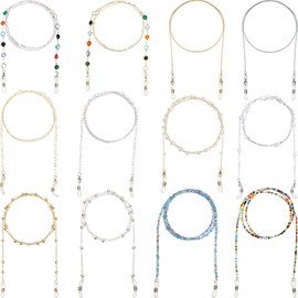 Weewooday 12 Pieces Eyeglass Chain Eye Glasses Accessory Chain Sunglasses Strap Holder Necklace Holder Lanyard for Women (Gold, Silver)