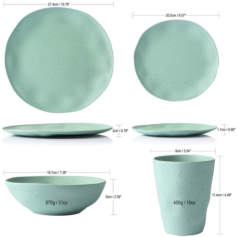 Morgiana 8 pcs Bamboo Sage Green Dinnerware Plates Set Reusable