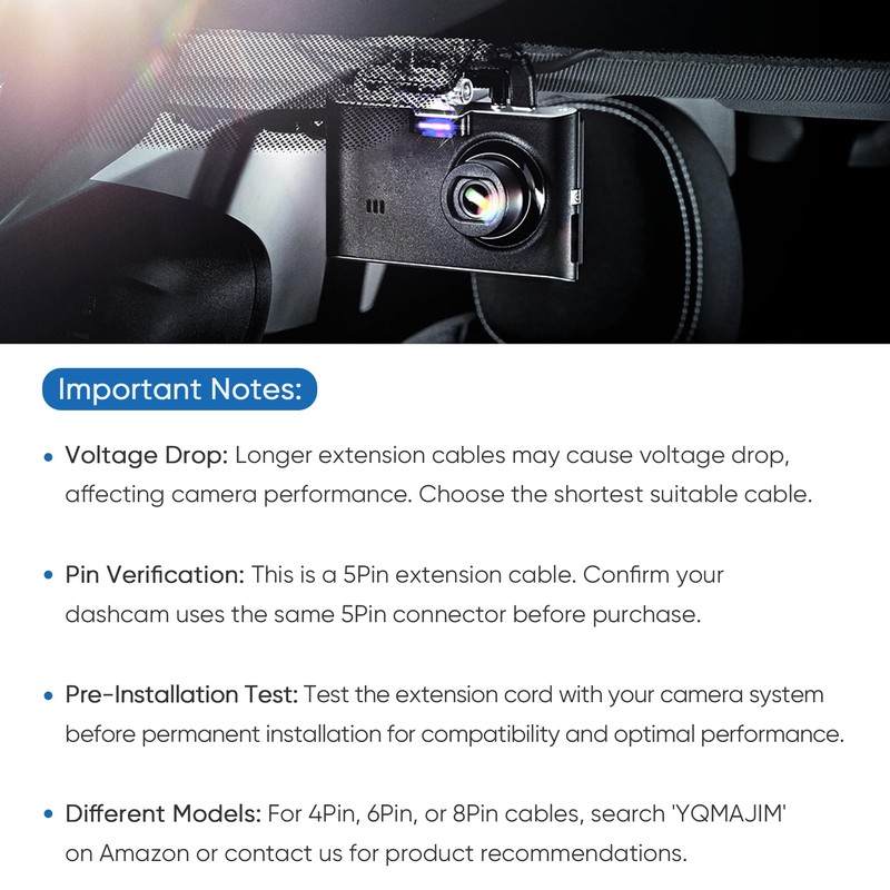 YQMAJIM 5Pin Dash Cam Rear View Extension Cable (3Ft 5P)
