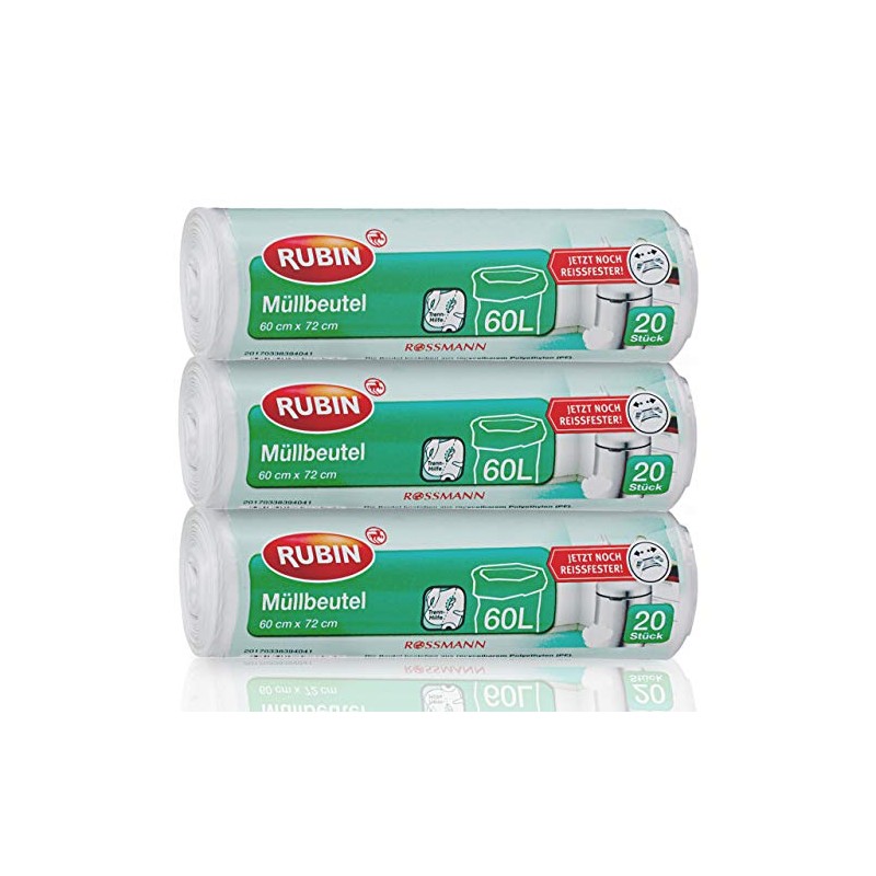 Bin Liners, 60 Litres, Particularly Tear-Resistant, Pack of 3, 60