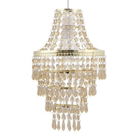 firstchoicelighting Chandelier Style Ceiling Light Shade Modern Gold with Amber Acrylic Crystal Tiered Design Easy Fit Pendant Shade - No Wiring Required Height 36cm Diameter 23cm
