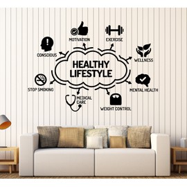 Large Vinyl Wall Decal Healthy Lifestyle Sport Health Stickers Mural (ig4314) Black
