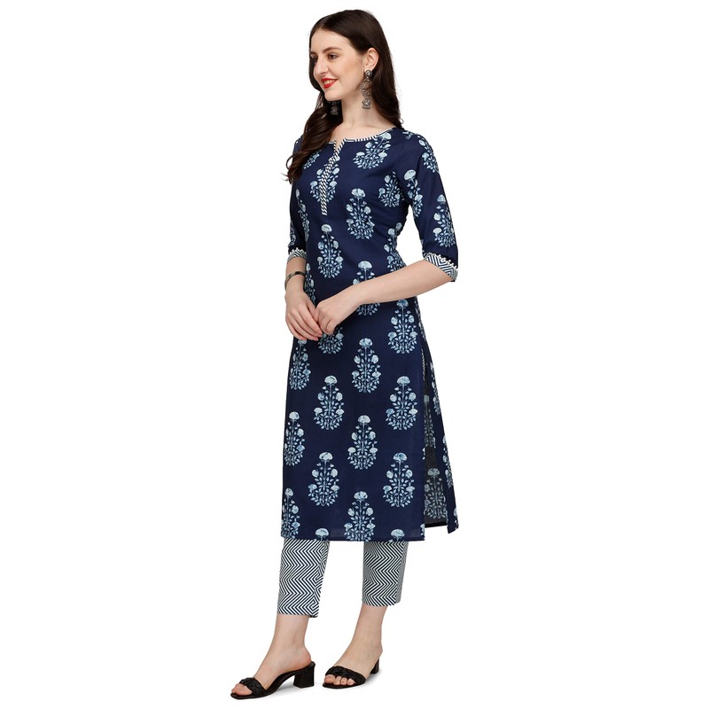 FIORRA Kurta recto de algodón puro con pantalón SET0046 para