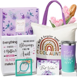 Aunt Gifts from Niece Nephew, Christmas Gifts for Aunt Auntie Gift, Best Aunt Ever Mothers Day Birthday Gift Basket for Auntie Aunts New Aunties with 20Oz Tumbler Canvas Tote Bag