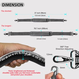 ZINZ 79 inch Shoulder Strap, Extra-thick Fixed Cushion Pad and Dual Clasps Universal Replacement Strap with Metal Swivel Hooks (200cm) (Black&White Jacquard)