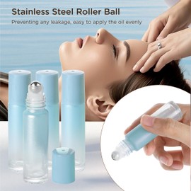 SESENSE Essential Oil Roller Bottles, 10ml Thick Glass Perfume Roller Bottles with Funnel Opener and Dropper Colored Glass Empty Bottles with Stainless Steel Roller Balls (Blue, 4 Pack)