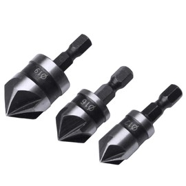 Leful 3 pcs 1/4 Inch Hex Shank, Countersink Drill Bit Hex Shank 5 Flute 90 Degree Chamfering Counter Sinker Wood Drill Bits Set(12mm 16mm 19mm)