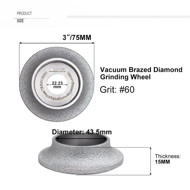 SHDIATOOL 3 Inch Profile Hand Diamond Wheel Height 15mm Demi-bullnose