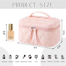 SERENEDWELLING Quilted Makeup Bag Set Coquette Cosmetic Bag Toiletry Travel Organizer, Small Medium Large, Cute Portable Puffy for Women Girls, Pink