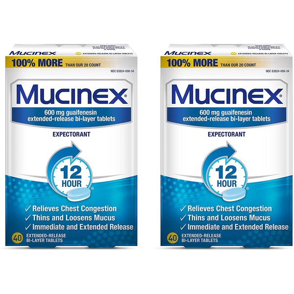 Mucinex 12 Hr Chest Congestion Expectorant, Tablets 40 ea (Pack of 2)