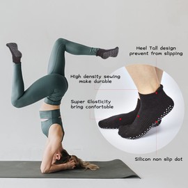 4 Pairs Unisex Non Slip Grip Socks for Yoga Pilates Workout Barre Ballet Anti Skid Socks for Women and Men