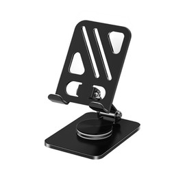 YZLELEQ Adjustable Phone Stand with 360 Rotating Base Portable Foldable Carbon Steel Material Desktop Cellphone Stand Fits All Smart Phones-Black