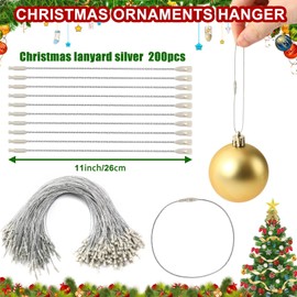 AUGSUN Christmas Balls Hanger Hooks, 200 Pieces Christmas Tree Ball Hanger Hooks with Snap Fastener Ball Hanger for Christmas Tree Balls Christmas Decoration (Silver)