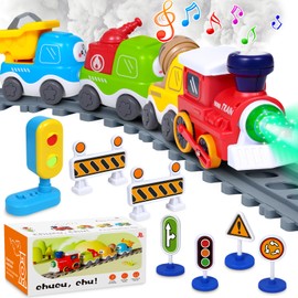 Electric Train Set for Toddlers 3-5 4-8 with Train Tracks Set Lights Up Steam Sign Realistic Music Sound Magnetic Train Connection Toys Birthday 3 4 5 6 7 8+ Years Old Boy Toys Girl