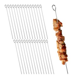 Relaxdays Stainless Steel Kebab Skewers, Set of 30, Barbecue Skewers, Metal Skewers for Grilling, 30 cm Long, Skewers, Silver