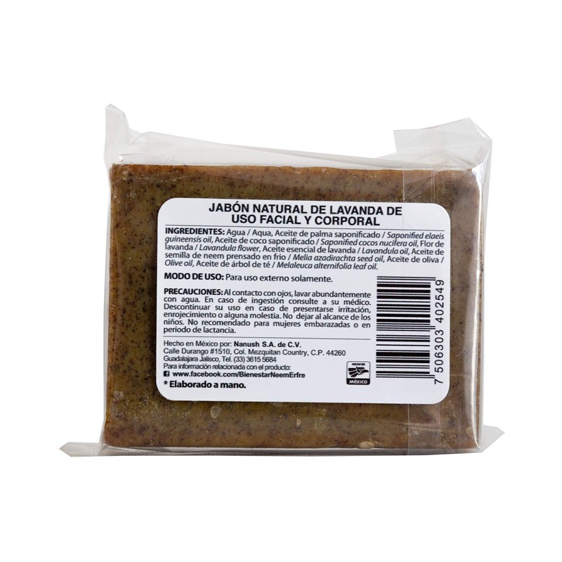 bienestar NEEM ERFRE Jabón Natural Artesanal Lavanda con Aceite Neem