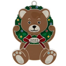 Hobby Lobby 2022 Teddy Bear Christmas Ornament, Metal Holiday Decoration, 3.4 x 2.4 inches
