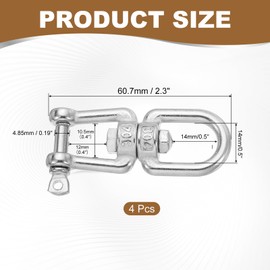 sourcing map Heavy Duty M5 Double Swivel Eye Hook, 304 Stainless Steel Ended Eye x Jaw Chain Swivel Shackle Ring Connector Load 130 KG/286 lbs for Hanging, Pack of 4