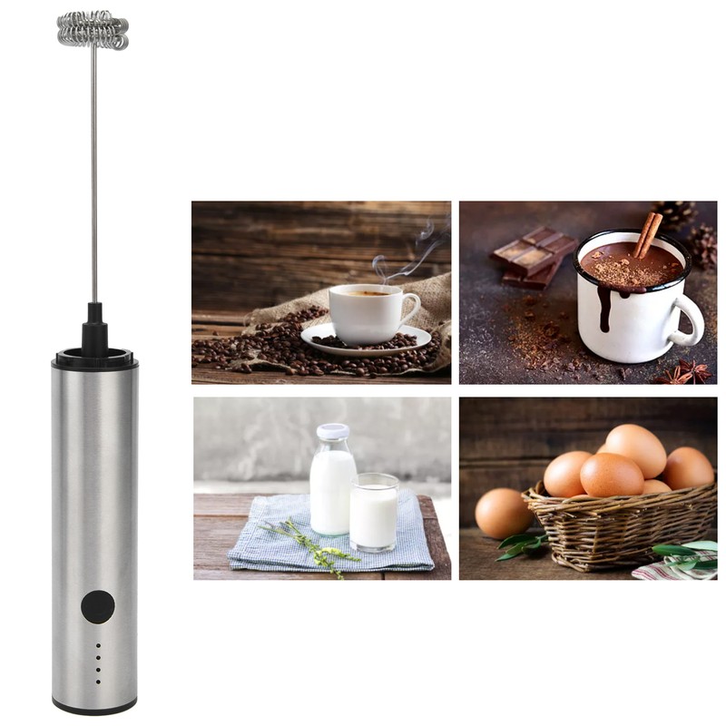 Stainless Steel Electric Milk Frother Handheld Egg Beater USB Charging