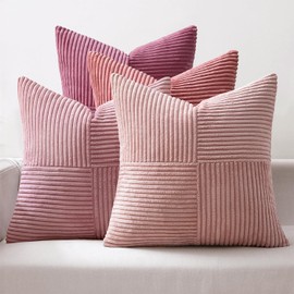 MIULEE - 4 fundas para cojín, bonitas, estilo bohemio y rústico, decorativas, con efecto degradado, de pana, a rayas, decoración del hogar para sofá, sala de estar y cama, 50.8 x 50.8 cm, color rosa