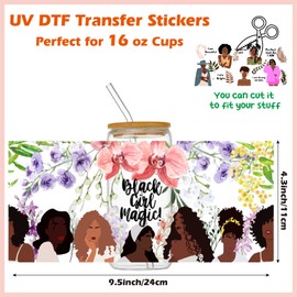 UV DTF Cup Wraps for Glass Cups 16 oz, 10 Sheets Cup Rub on Transfers for Crafts, Cute Black Girls Cup Wrap Transfer Stickers Cup Decals Bulk for Libbey Cups Tumblers Wood Furniture