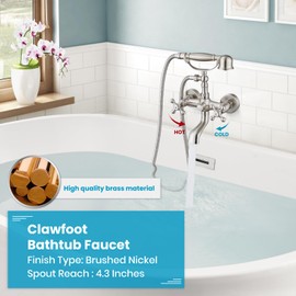 gotonovo Wall Mount Clawfoot Bathtub Faucet with HandHeld Spray and 360° Double Cross Handle Swivel Spout Vintage Tub Shower Faucet Set with Adapter Adjustable Swing Arms Brushed Nickel