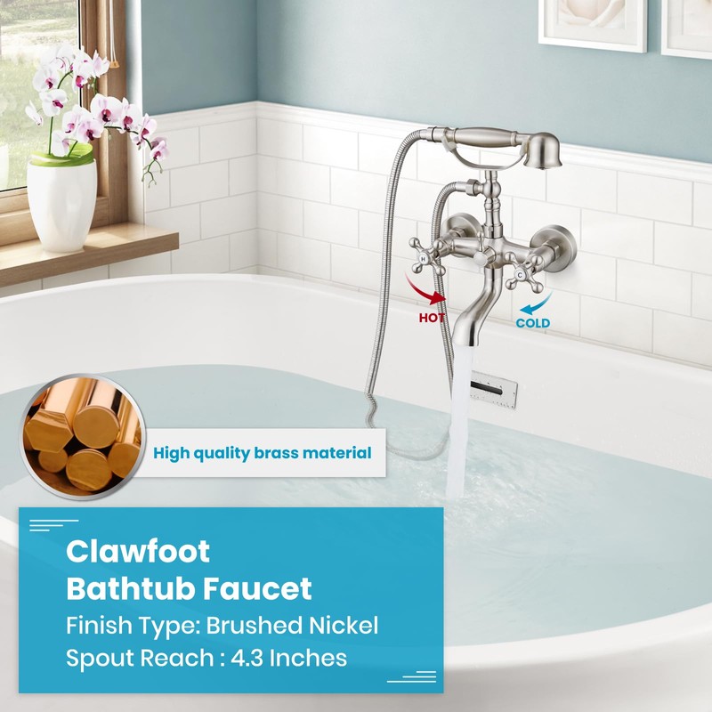 gotonovo Wall Mount Clawfoot Bathtub Faucet with HandHeld Spray and
