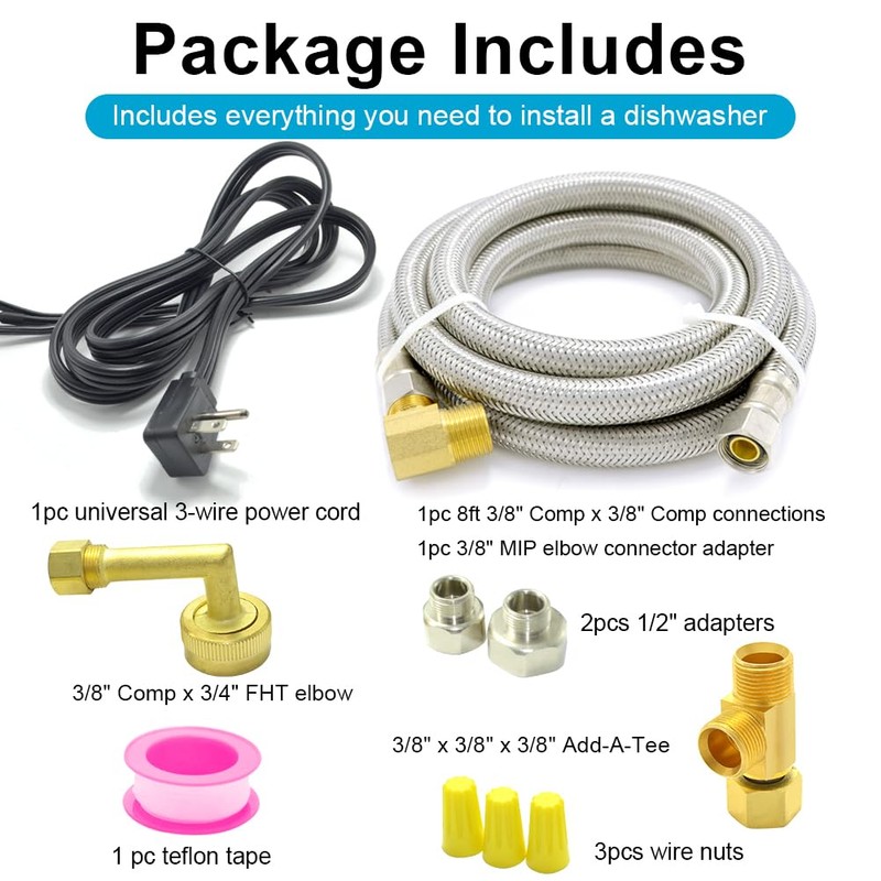 TT FLEX Universal Dishwasher Installation Kit,8 Ft Stainless Steel Dishwasher