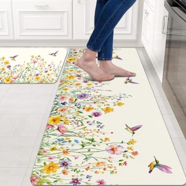 ButterflyFloral Mats for Kitchen Floor, Flower Anti Fatigue Kitchen Rugs Mats Sets of 2, Washable Cushioned Comfort Standing Runner Carpet Rug Floor Mat for Laundry Bedroom 15.7"×27.5" +15.7"×47"
