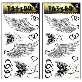 Tattoos 2 Sheets Heart Flower Angel Wings Temporary Tattoo Body Fake Sticker Hand Arm Neck Wrist Art Sticker Party Fashion Fantasy Tattoos for Men Women