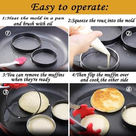 Poggapp 8 Pack Crumpet Rings Non-Stick English Muffin Rings 8cm - Double Rolled Tart Rings Stainless Steel Round Ring Shapes