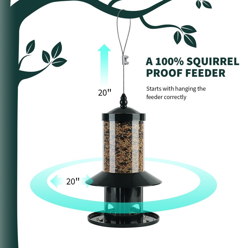 Squirrel Proof Bird Feeder - 360° Feeding Perch Tray for