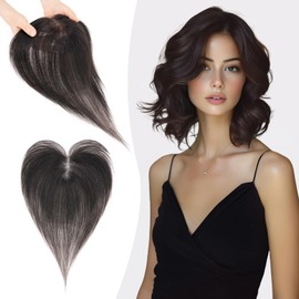 S-noilite Real Hair Toupees for Women, Natural Black, 9 x 12 cm, T-arp Hair Toppers, Clip-In Hair Pieces, Real Hair with Side Bangs, 13 g