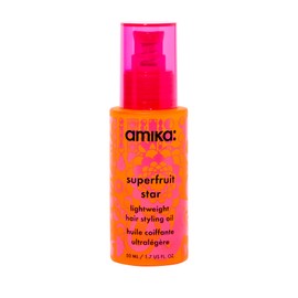 amika superfruit star lightweight hair styling + heat defense oil, 1.7oz | heat protection, strengthen + reduce breakage, smooth frizz, add glossy shine